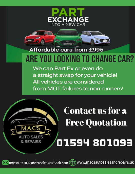 Macs Auto Sales and Repairs welcomes part exchange !